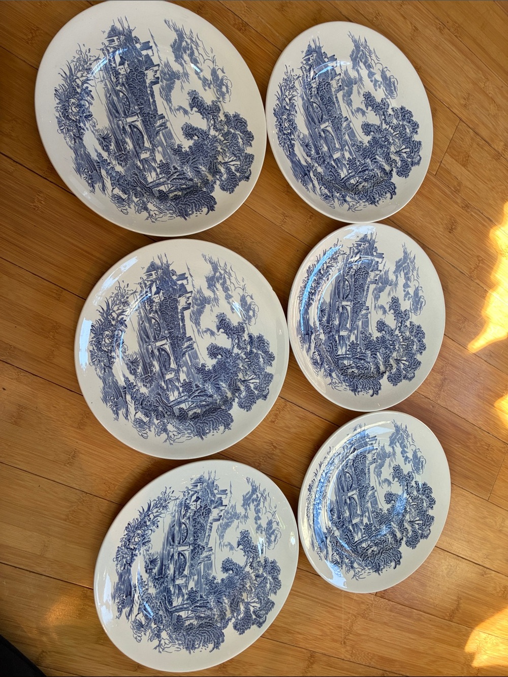 Vintage Enoch Wedgwood Tunstall "Countryside" Blue & White Dinner Plates set 4